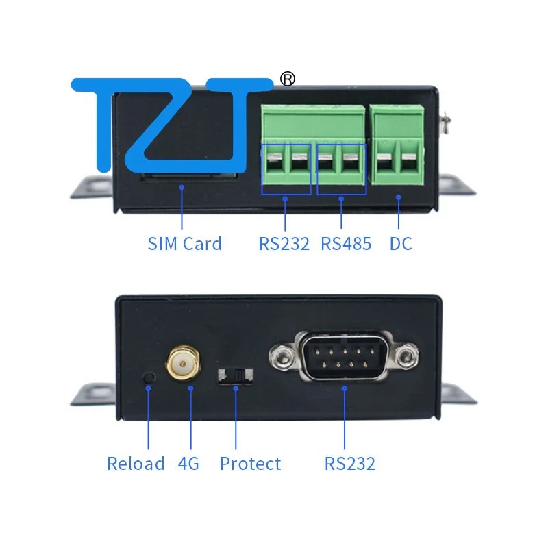 TZT HF2411 IoT Communication DTU Module RS232/485 to 4G Data Transmission Unit with Sucker Antenna