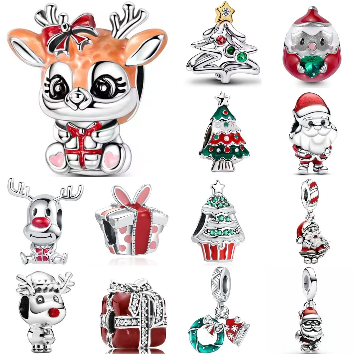 Christmas 925 Sterling Silver Charms Santa Claus Reindeer Christmas Tree Snowman Elk Bead Fit Original Bracelet Necklace Jewelry