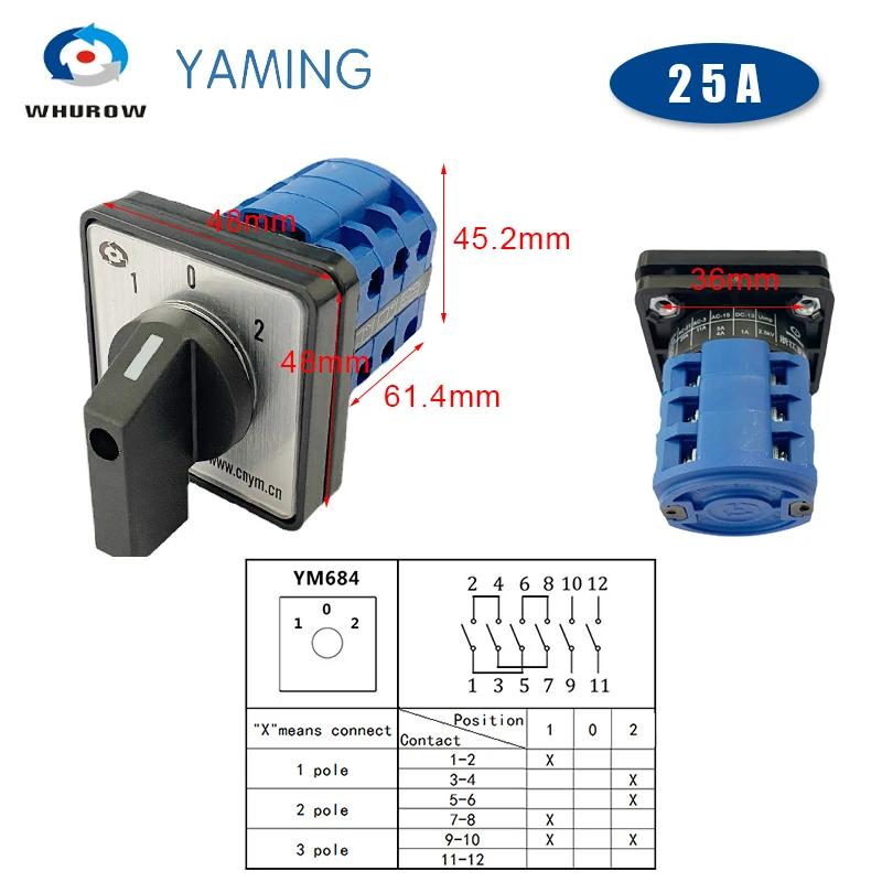 20A/25A/32A Cam Switch LW26-20/3YM684 Normal Reversilble Rotary Changeover 3 Poles 3 Position For Lifting And Lowering Systems