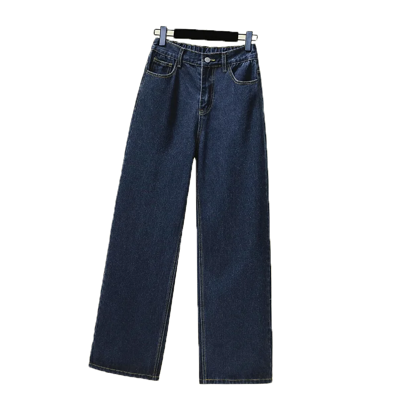 Imagem -05 - Calça Jeans Reta de Cintura Alta Feminina Streetwear Simples para Menina Jeans Azul Casual Algodão de Boa Qualidade Estilo Coreano Nova para Outono