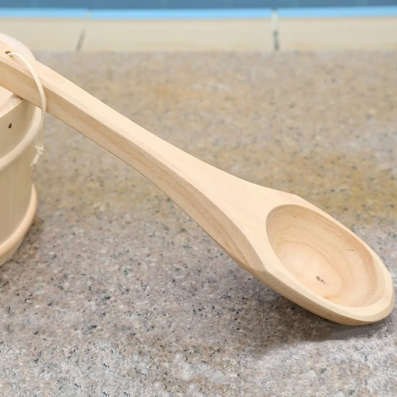 Wooden Bottom Sauna Bucket Matching Wooden Spoon Complete Sauna Accessory Set for Dry Steam Room