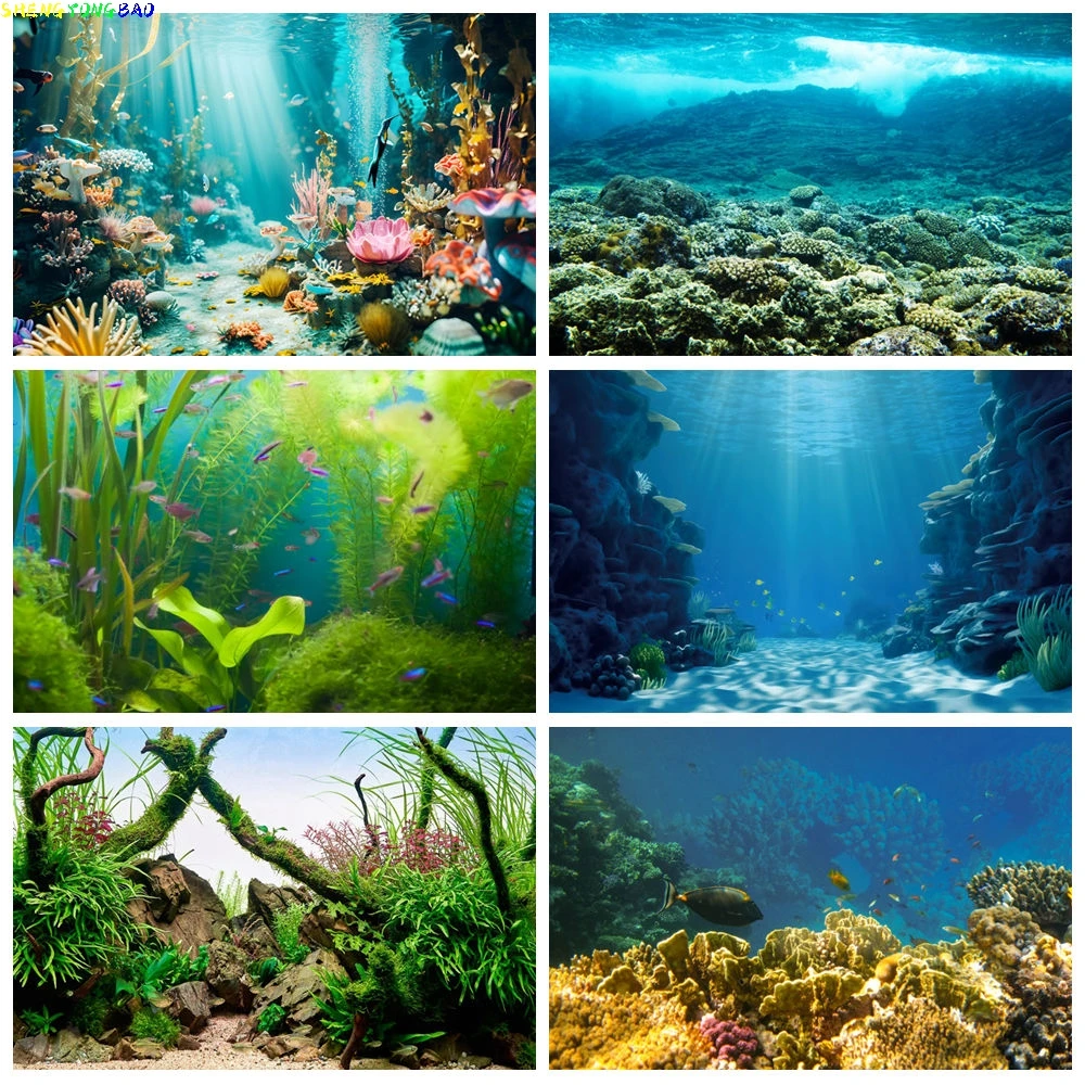 

Underwater World Seabed Backdrop Ocean Undersea Fish Coral Aquarium Fish Tank Baby Portrait Photography Background Photo Studio