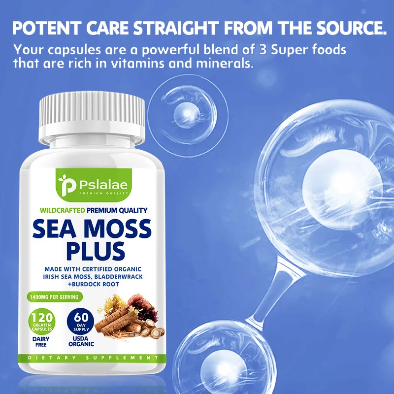 Organic Seaweed Capsules, Containing Wild Carrageenan, Fucus Algae and Burdock Root, Pure Seaweed Supplement, Vegetarian