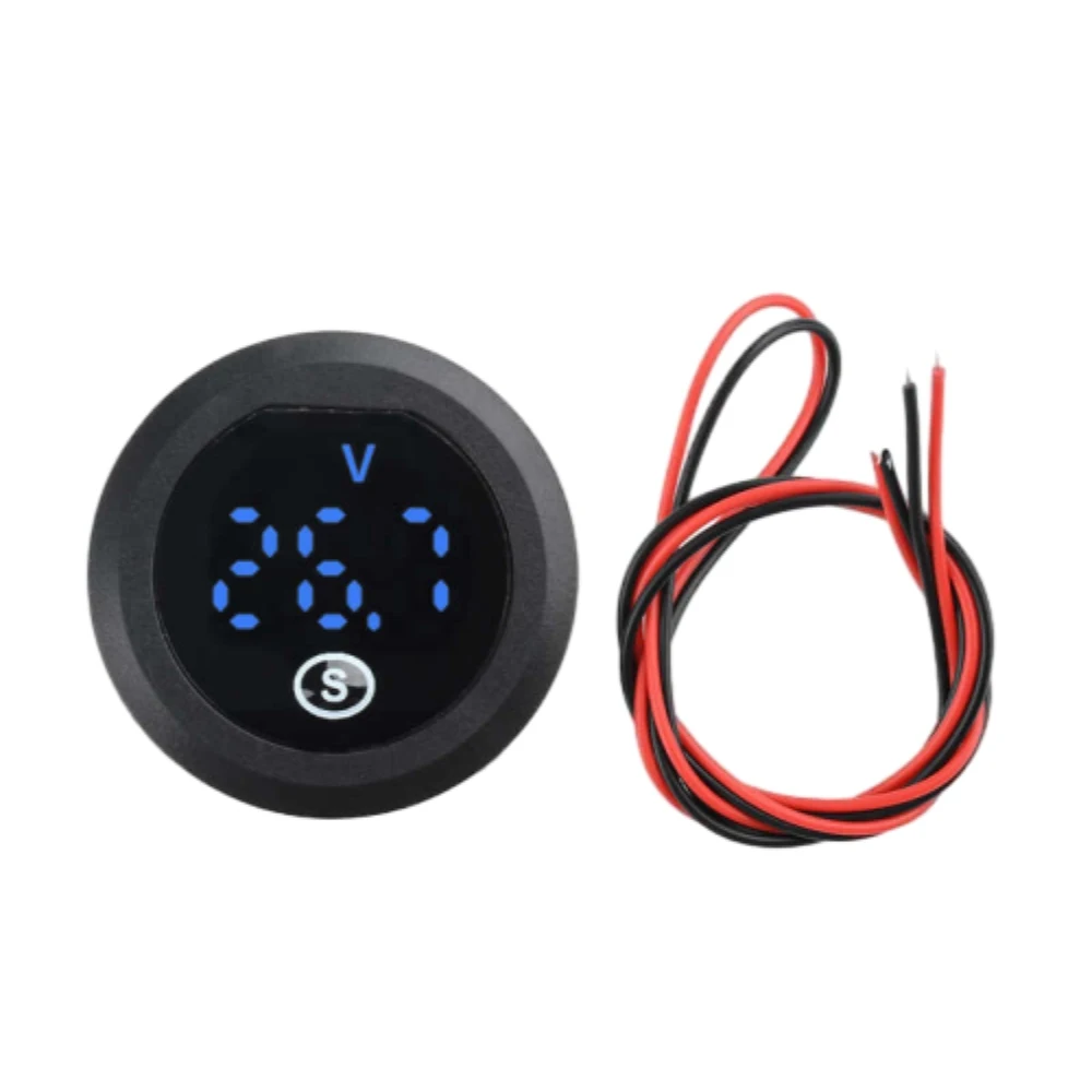 Car Mini Round Voltmeter DC12-60V 2-Wire High Precision Circular Digital Voltage Power Indicator Monitor Voltage Tester for Boat