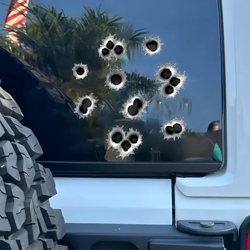 1Set 3D Effect Bullet Hole Motorcycle Stickers Waterproof Motorbike Fuel Tank Helmet Scooter Car Window Universal Vinyl Decals