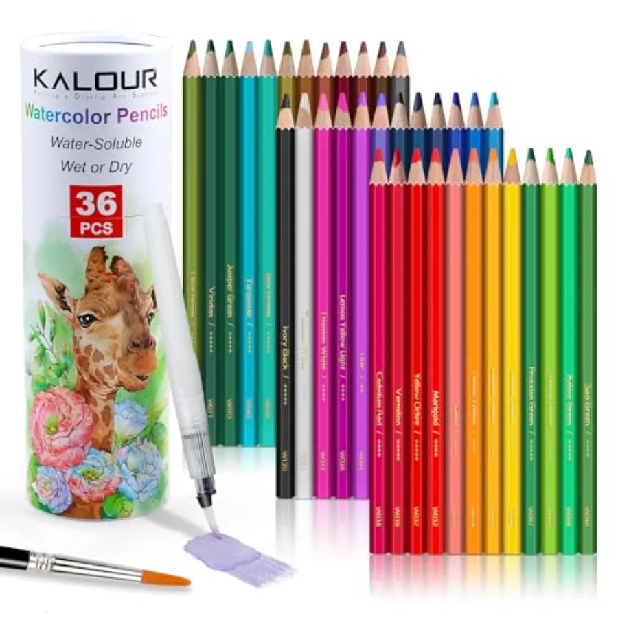 

Watercolor Pencils with Brush, Colors, Blendable Wet or Dry, Ideal for Coloring Books and Art