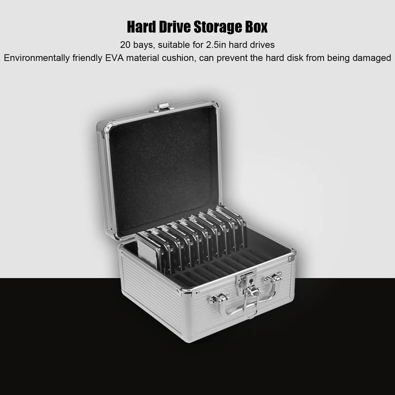Hard Drive Storage Case 2.5 Hard Drive Storage Box Moistureproof 20 Bays Aluminum Alloy Corner Antidrop for 2.5in Hard Drives