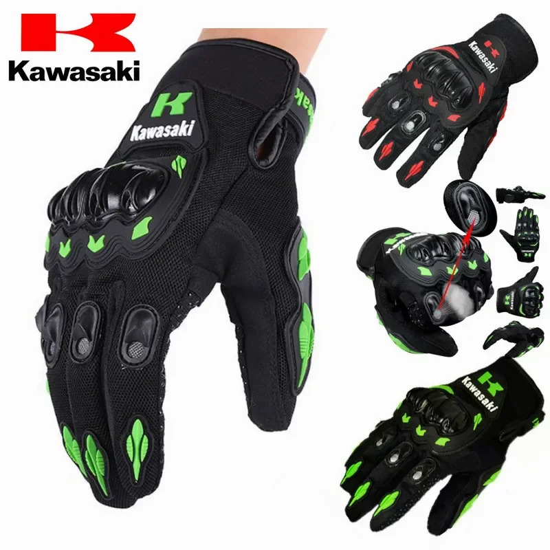 Kawasaki-Luvas Respiráveis Off-Road, Todo o Dedo, Motocicleta, Anti Queda, Cavaleiro, Bicicleta, Ao Ar Livre