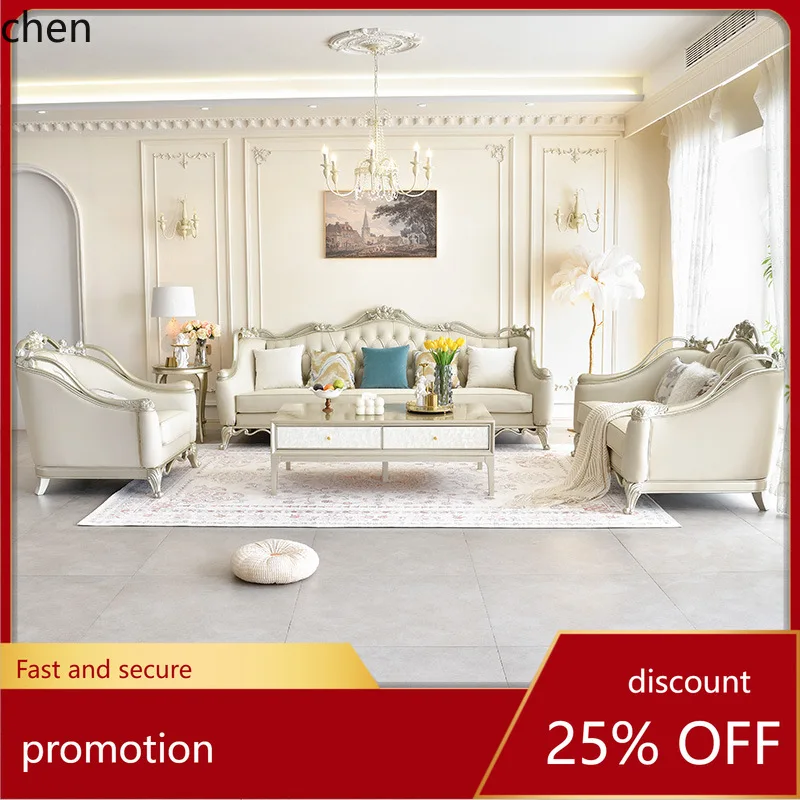 HT Solid Wood Living Room Light Luxury Sofa Villa Single Double Three-Seater High-End Elegant Combination Sofa