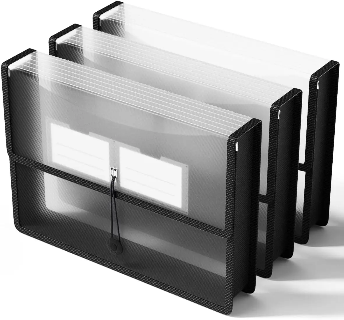 

Transparent Expanding File Folders, Elastic Closure, Large Capacity for Letter/A4 Size - 3 Pack