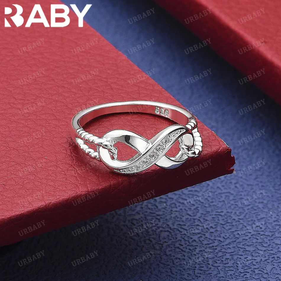 

URBABY 925 Sterling Silver Size 7-10 Zircons Bowknot Ring Fashion Jewelry Charm Grace Wedding Engagement Accessories