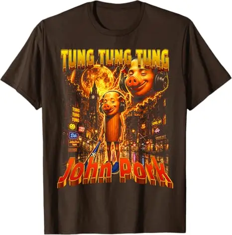 Tung Sahur Smoking Tuff Italian Brainrot T-Shirt Y2k Art Tung-Sahur John Pork Howling To The Moon Ästhetische Kleidung Amir Cantina – Detail 8