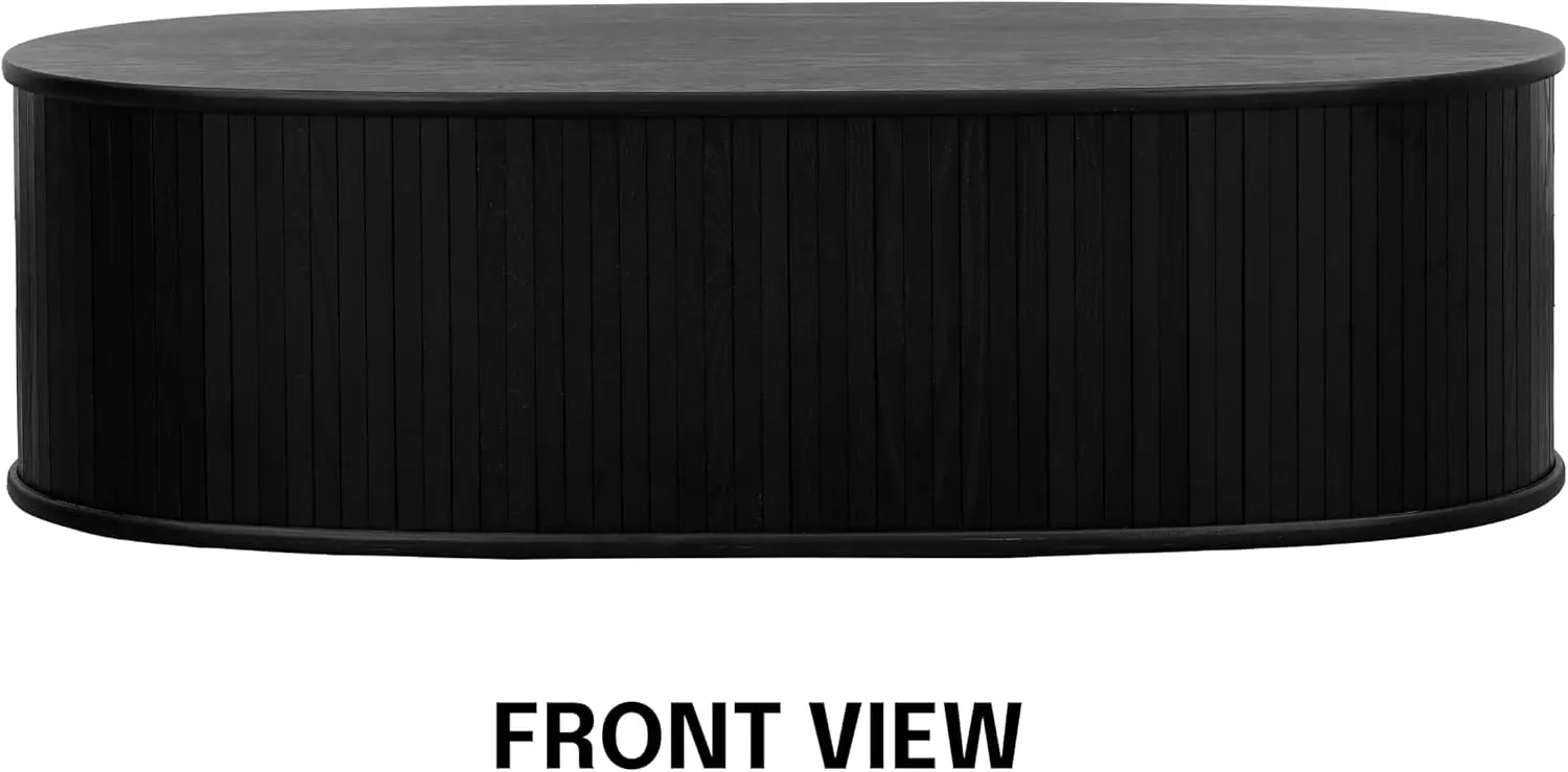 Black Oval Coffee Table - Wooden Center Table with Vertical Groove Design,  Easy Assembly