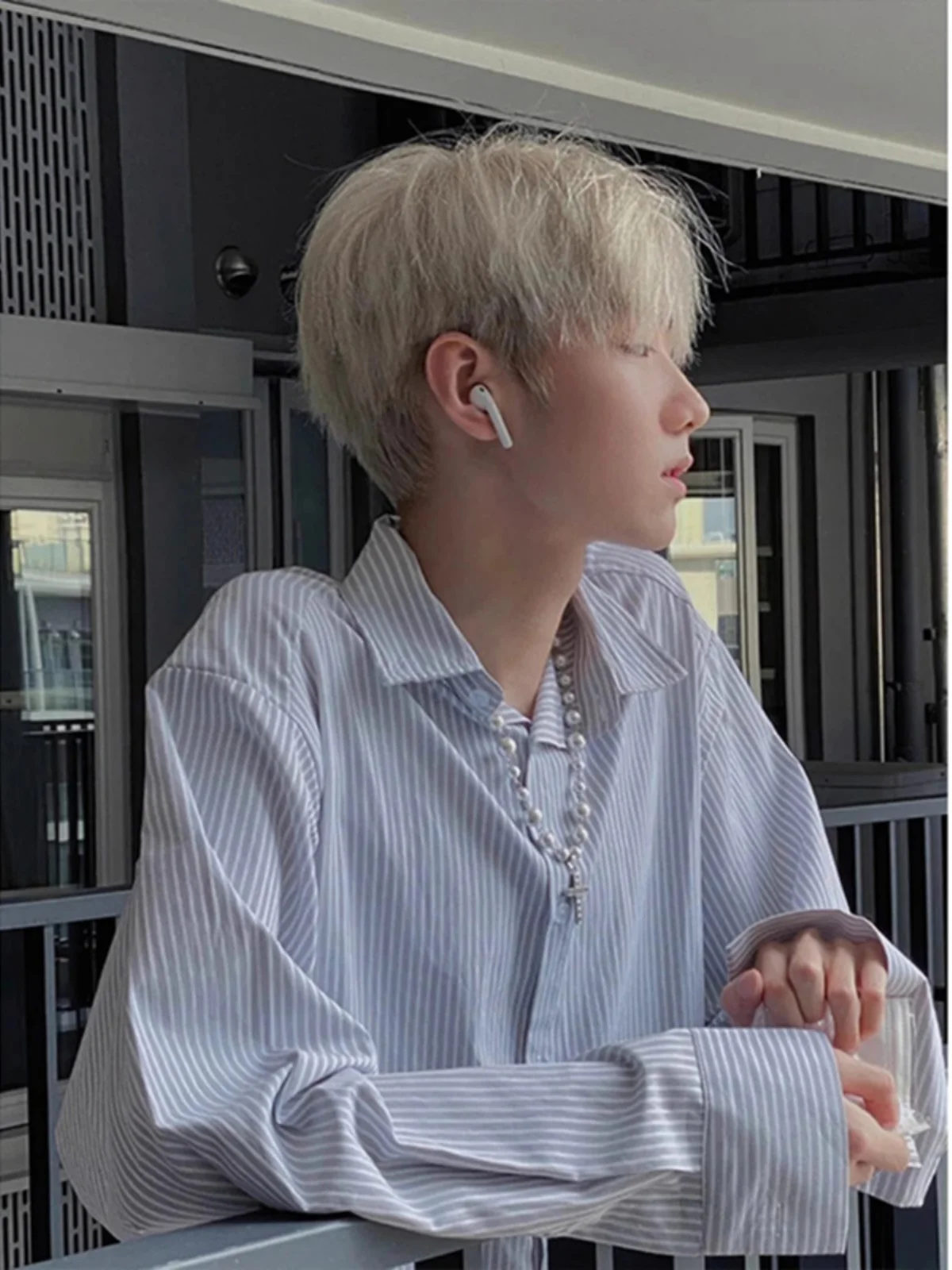 

Retro Striped Long Sleeve Men's Shirt Youthful Style Base Layer Top High-End Cleanfit Shirt American Style Spring Fashion