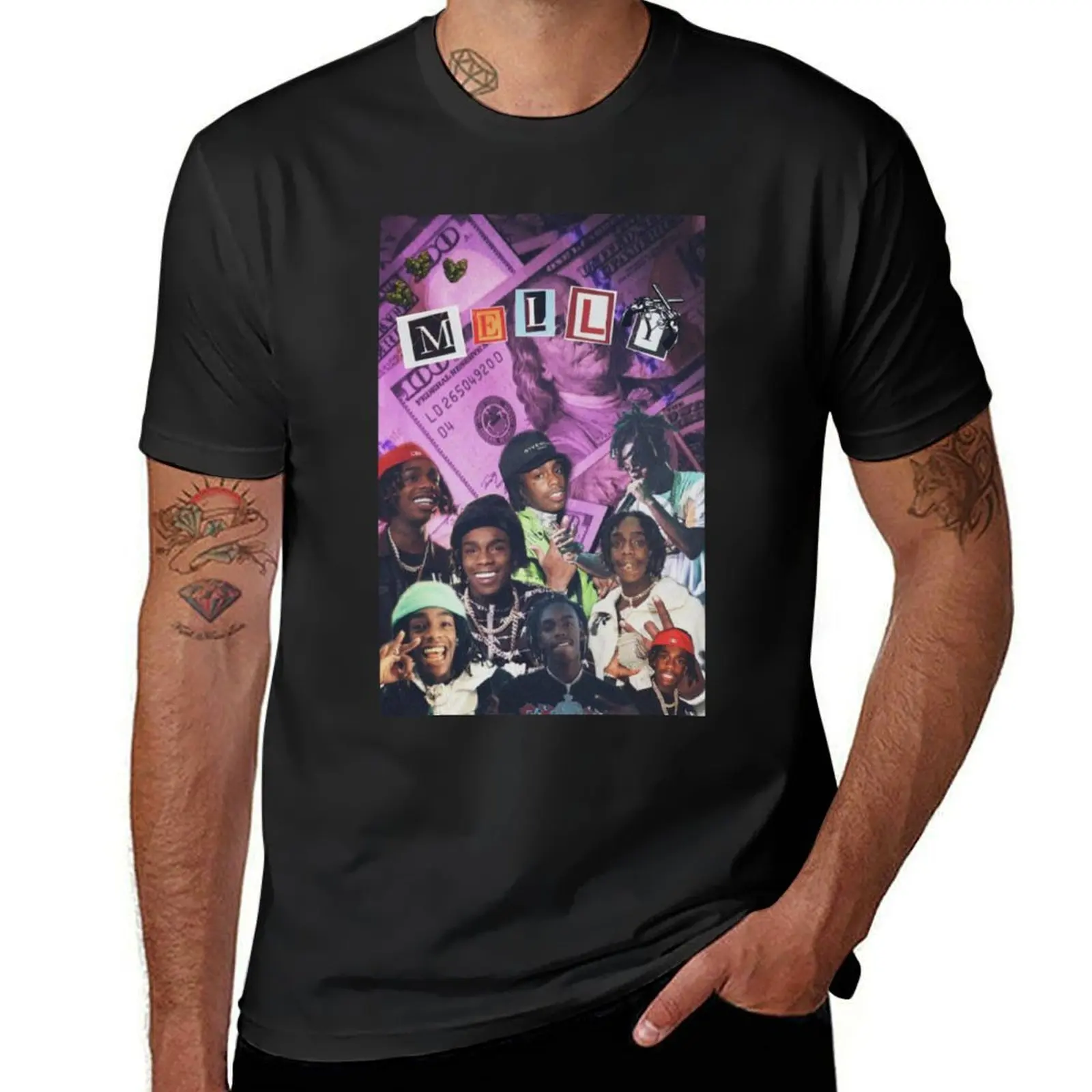 

ynw melly collage purple T-Shirt anime clothes oversized mens big and tall t shirts