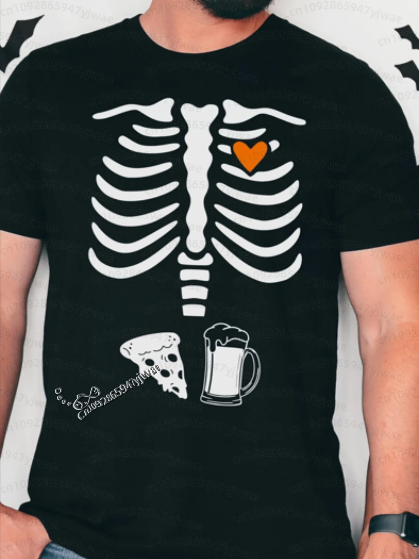 2026 Herren Halloween Skelett Schwangerschafts-Baby Halloween T-Shirt Totenkopf-Knochen-Druck Kurzarm Damen Herren Halloween Paar T-Shirt – Detail 5