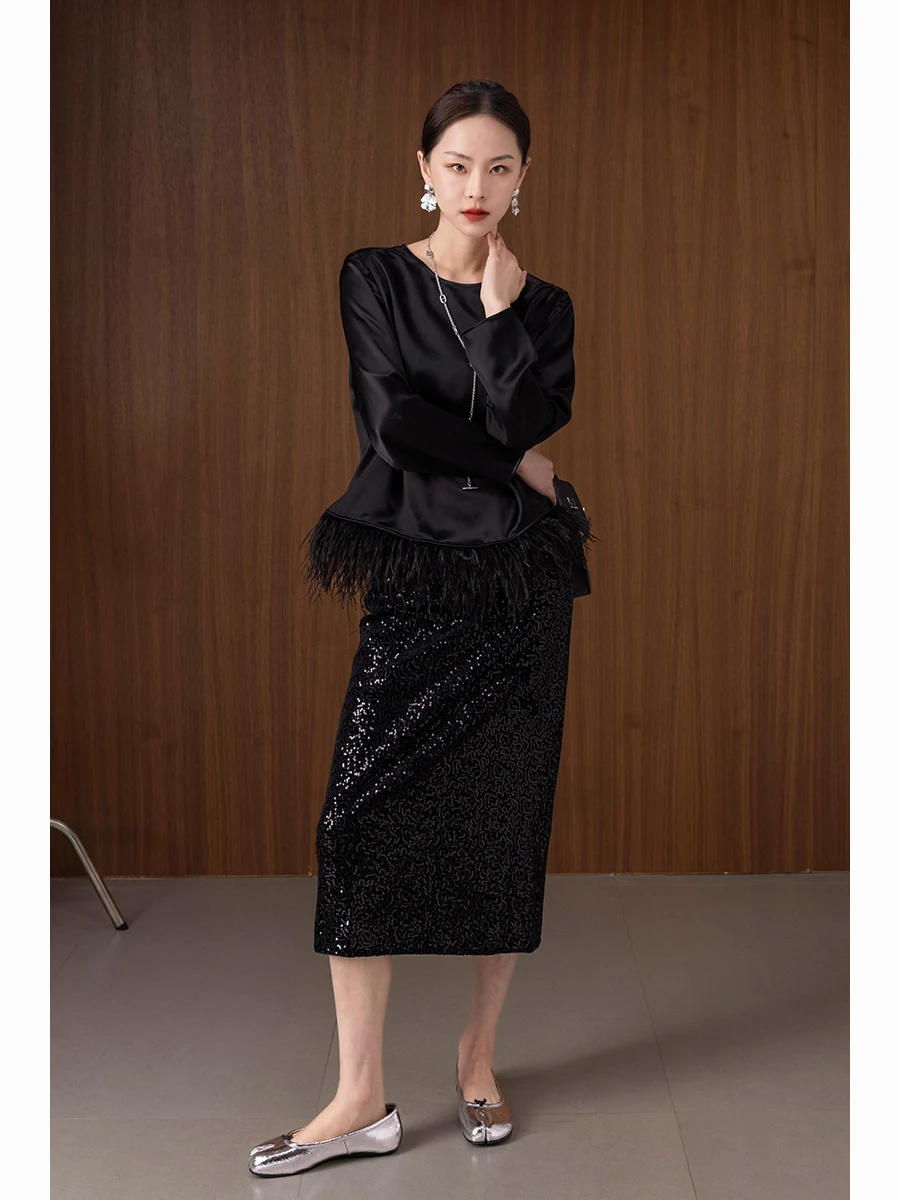 

Duetto Retro Ele Romantic Modern Glitter f Skirt Polyester Fiber Straight Skirt mid Waist Design Commute Sle