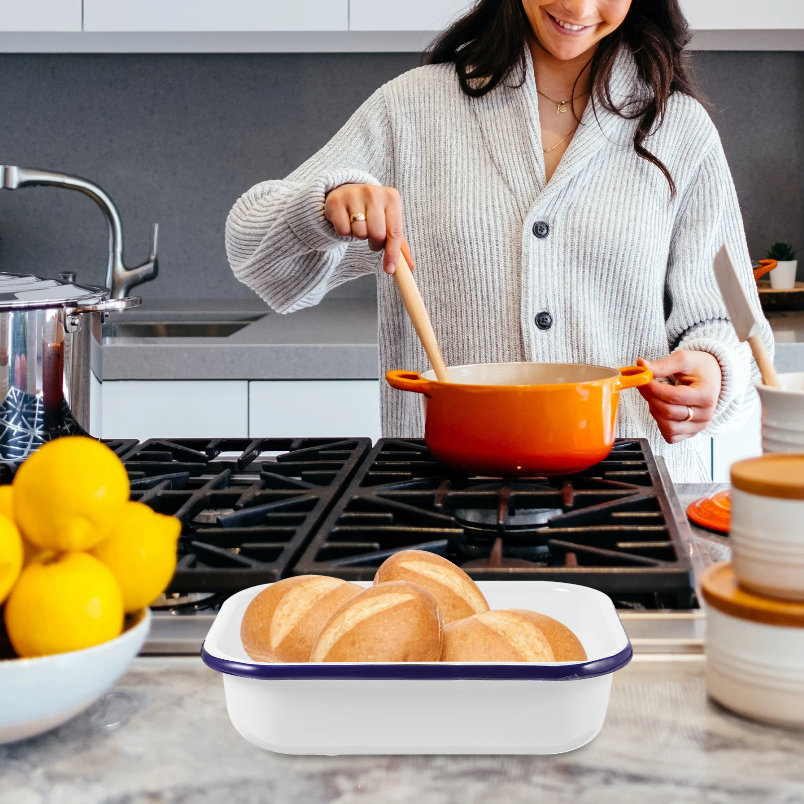 

Enamel Baking Tray Nonstick Heat Resistant Multifunctional Storage Pan Kitchen Restaurant Pancake Baking