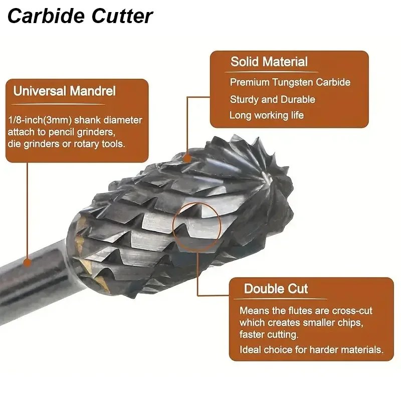 Tungsten Carbide Burr Set Milling Cutter Kit File Rasp Carve Engrave Metal Wood Aluminium Plastic Stone Rotary Tool Power Drill