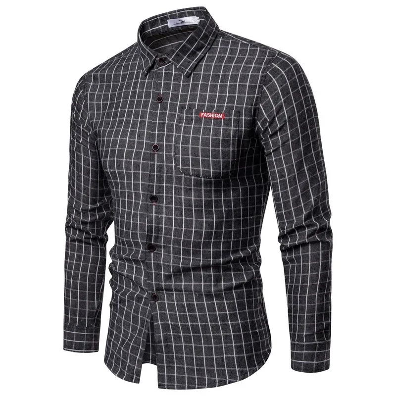 

Spring and Autumn New Men's Slim Fit Plaid Long Sleeve Shirt Youth Large Casual Classic