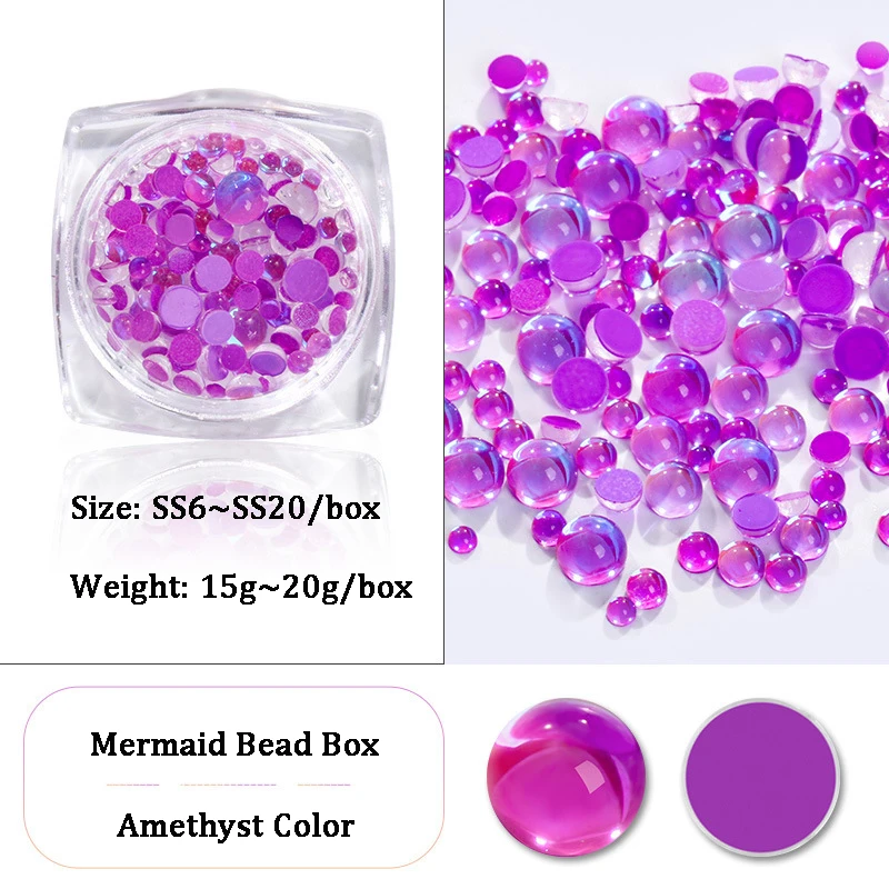 YanRuo Glitter Candy Light-sensitive Crystal Glass Beads Rhinestones Mermaid Pearl Shiny Manicure Round Decorations For Nail Art