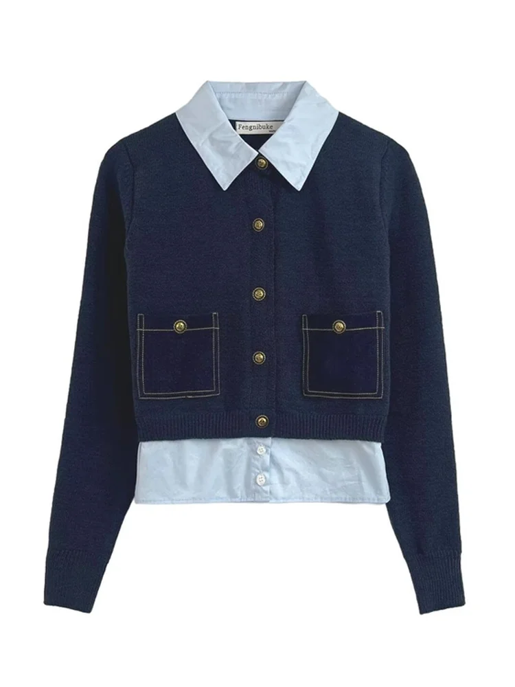 

Новое поступление осени 2022, женский вязаный открытый кардиган, милый двухсекционный кардиган, повседневный длинный свеч на пуговицах для девочек