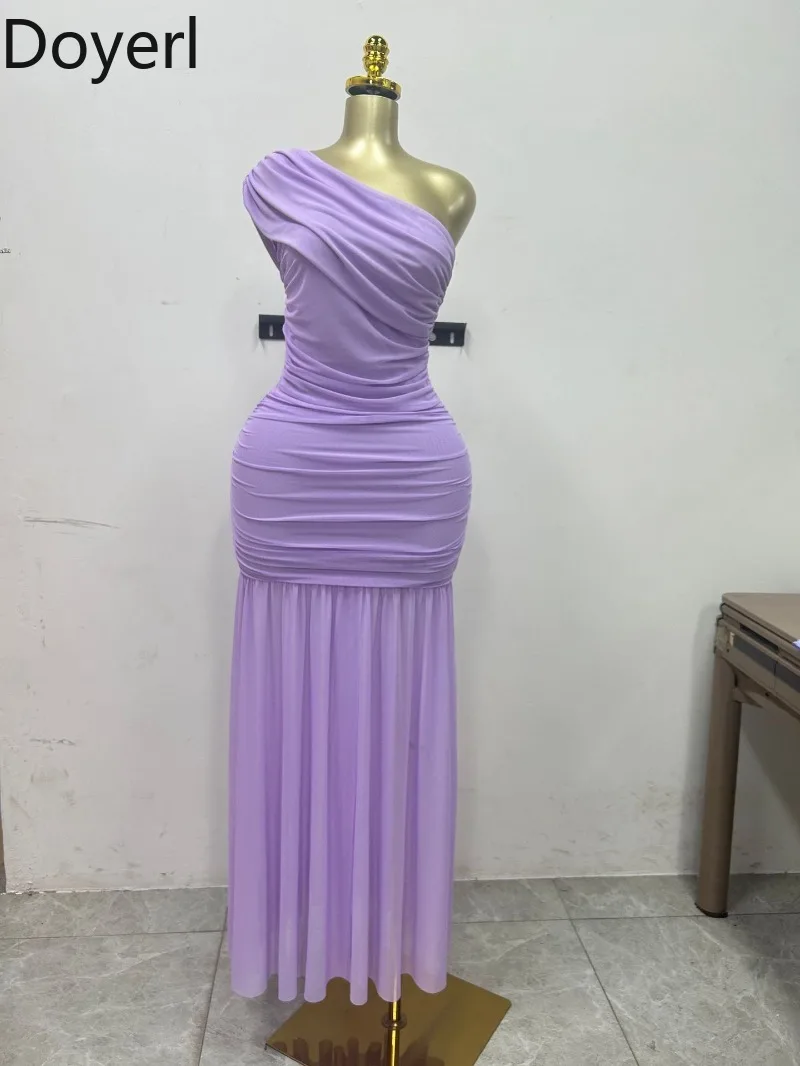 Długie sukienki wieczorowe na jedno ramię Doyerl, eleganckie sukienki na wesele dla gości, dopasowane, marszczone sukienki klubowe na studniówkę, urodziny, suknia