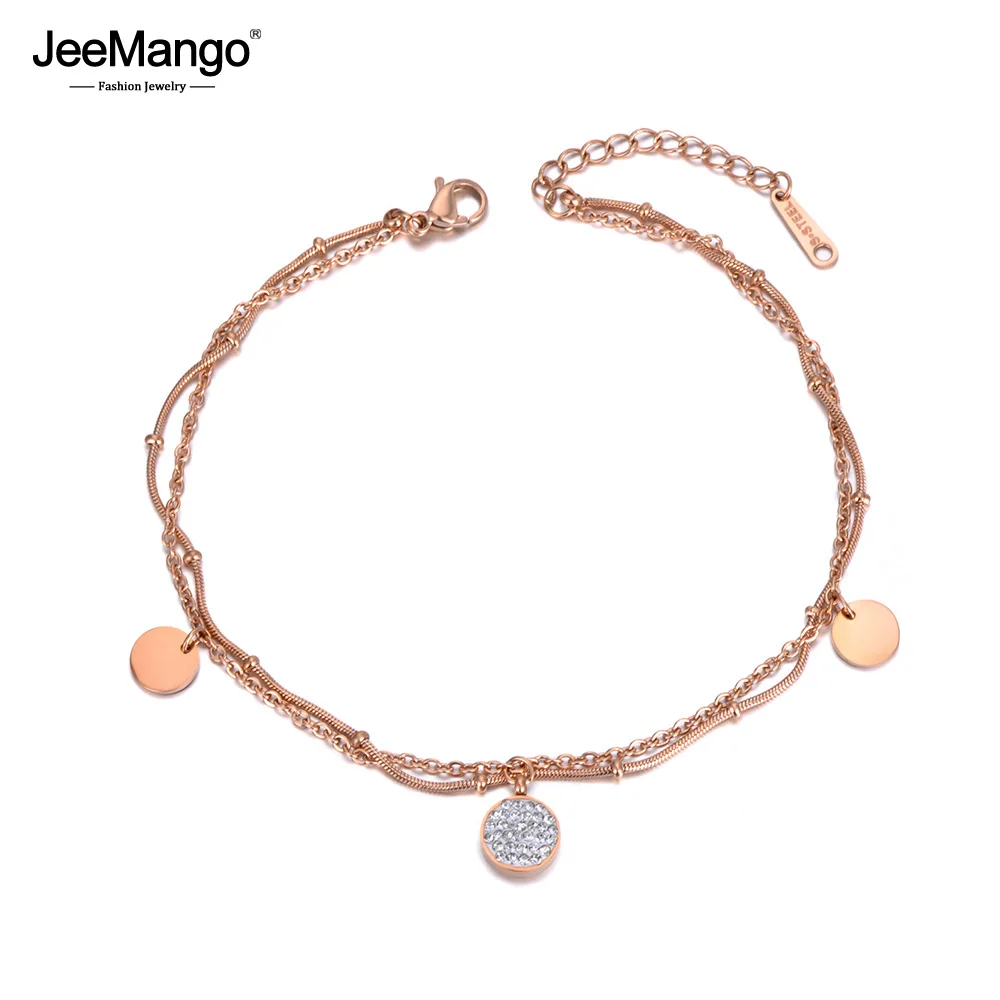 JeeMango Bohemia Doppelschichtige Armbänder mit Tonkristall-Anhänger für Damen, Edelstahl-Gliederkettenarmband, Schmuck B19057