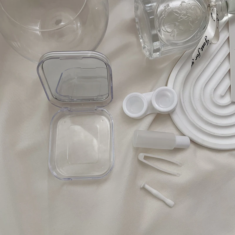 Portable Mini Contact Lens Box Applicator Removal Tool Kit With Mirror Care Box Contact Lens Container Cleaning Travel Home Gift