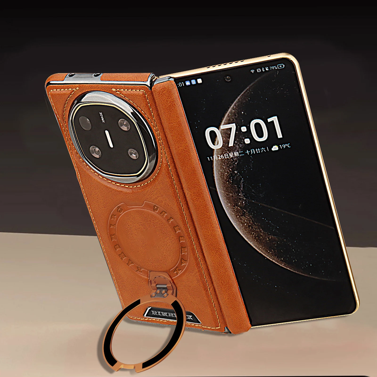 

Кожаный кольцевой кронштейн в деловом стиле с магнитной зарядкой, чехол для телефона Huawei, складной экран Mate X 6 5, задняя крышка в подарок