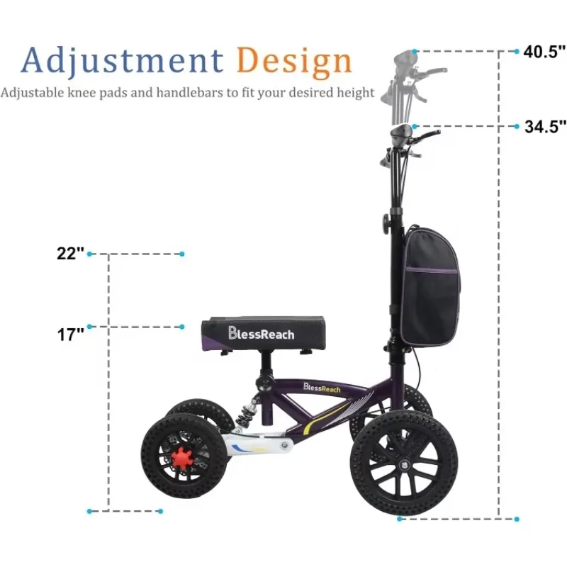 سكوتر الركبة المحدث بالكامل لإصابات القدم العكازات المدمجة، مشاية الركبة بفرامل القرص، مشاية الركبة القابلة للطي لجميع التضاريس