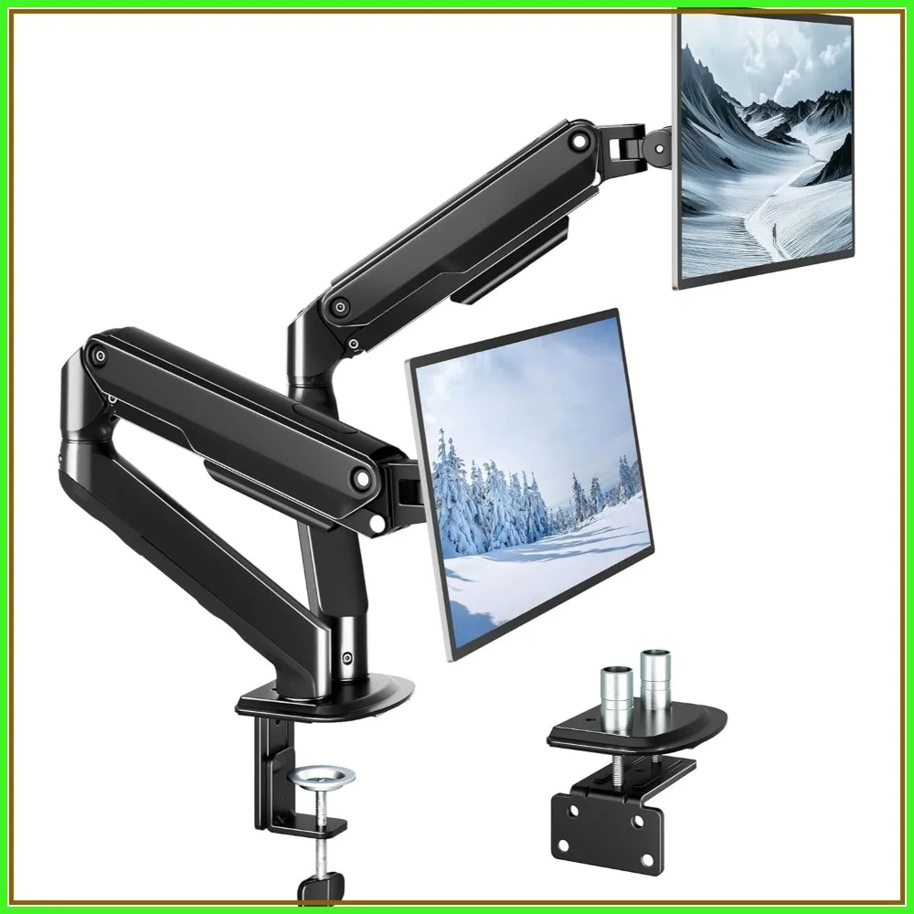 Dual Monitor Stand for Desk, 17-32 Inch Mechanical Spring Arm, Heavy Duty Steel Full Motion VESA Mount, Holds 20 lbs Each