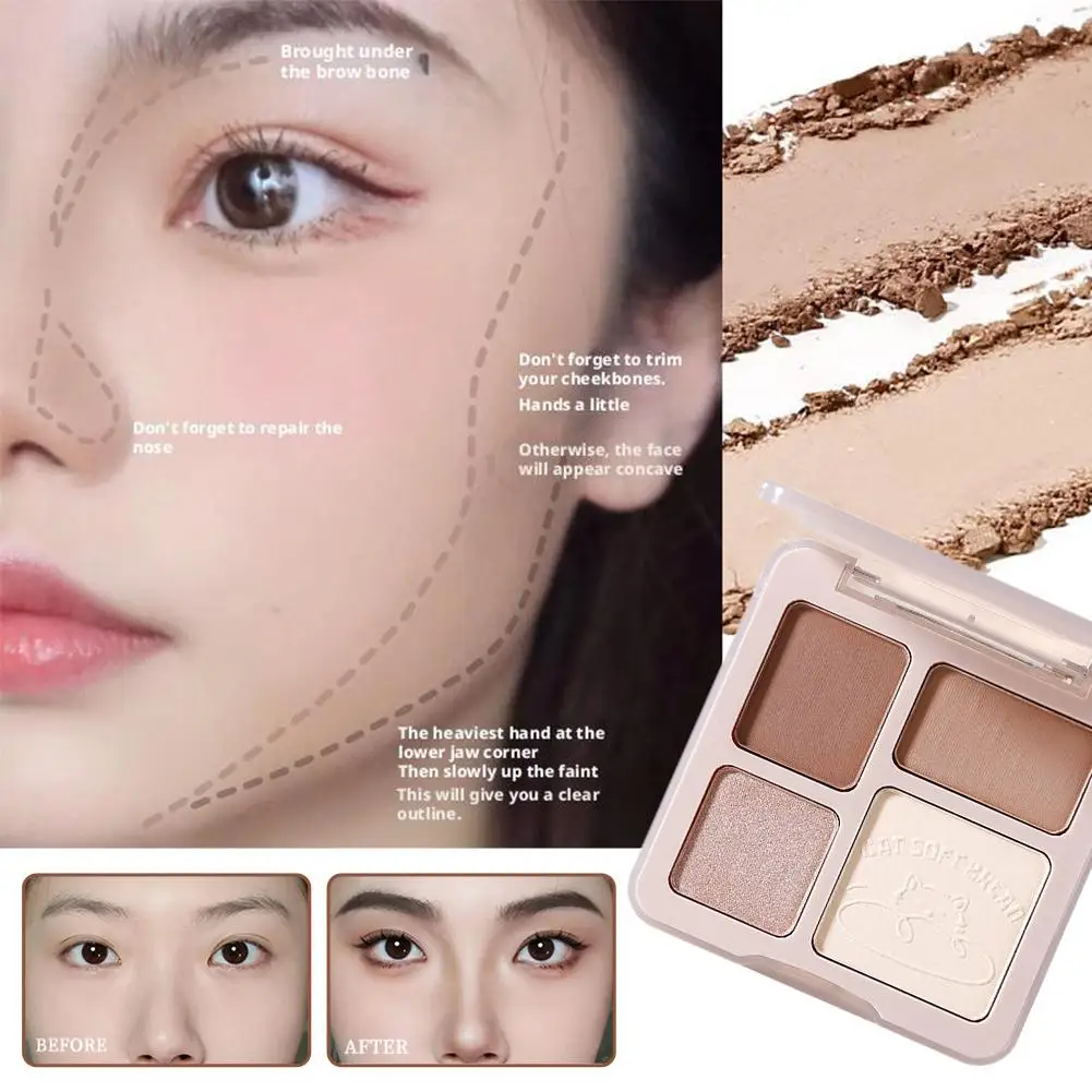 4色の輪郭パレット：マットブライトナー、シマーハイライト - アイシャドウ、輪郭形成用の多用途マルチユースパレット D0D2