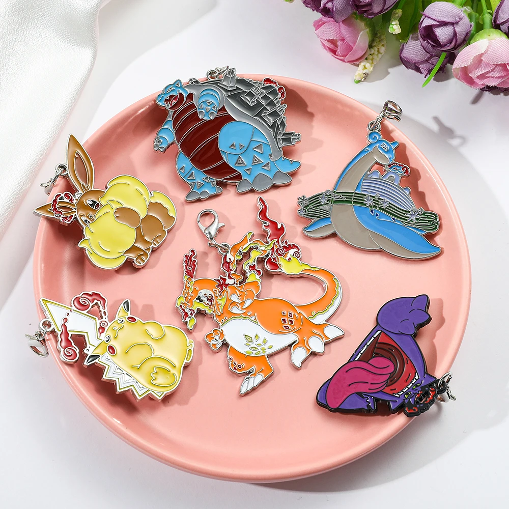 Pokemon Keychains for Kids Dynamax Pikachu Gengar Charizard Pendant Keyrings Cartoon Anime Metal Enamel Key Holder Gifts