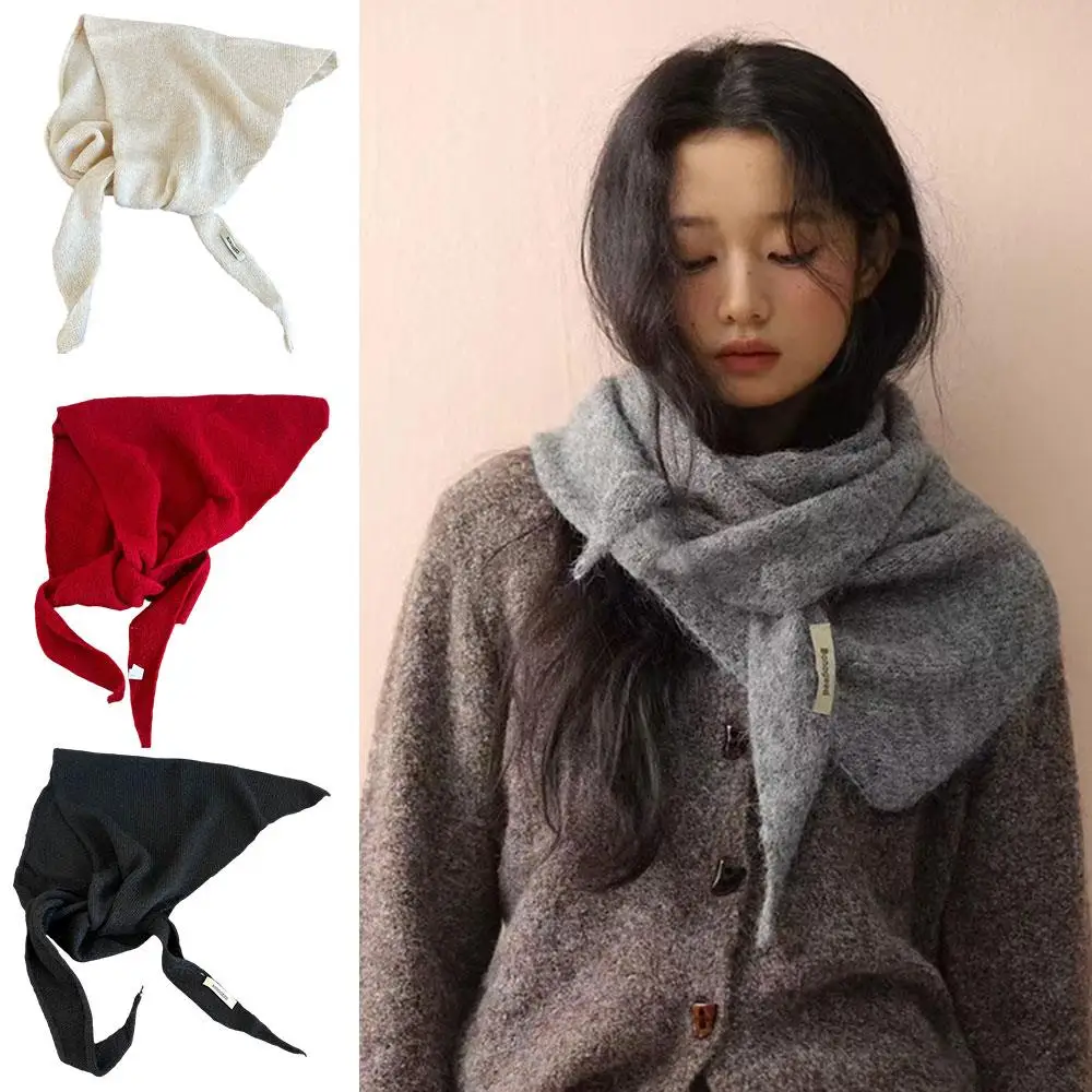 

Вязаный треугольный шарф для женщин, платок, шаль, шарф-хиджаб, теплый зимний женский шейный платок в корейском стиле, большой размер