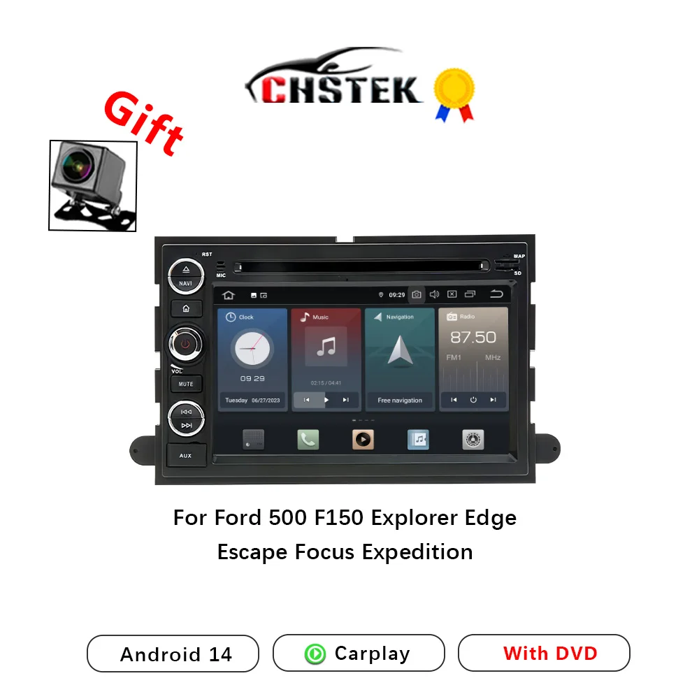 CHSTEK Car Radio Carplay DVD For Ford Focus Fusion Explorer Expedition Taurus Escape Mustang Edge Bluetooth WIFI GPS Android 14