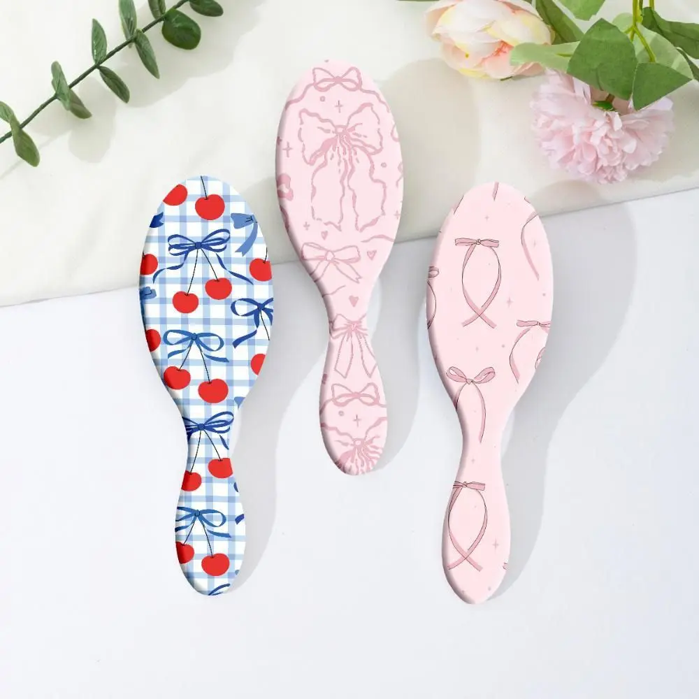 البيضاوي وسادة هوائية فرشاة شعر Bowknot الكرز نمط مكافحة ساكنة وفك تشابك فرشاة لطيف البلاستيك المحمولة مشط الشعر #2