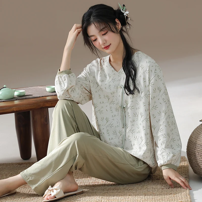 

Осенние женские пижамы, хлопковая пижама Mujer с длинным рукавом и круглым вырезом, женский пижамный комплект, повседневная мягкая женская одежда для сна, пижама