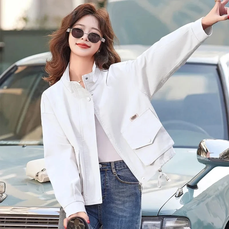 

Casual Women's Jacket 2025 New Spring Autumn Stand-up Collar Short Windbreaker Korean Loose Outerwear Female