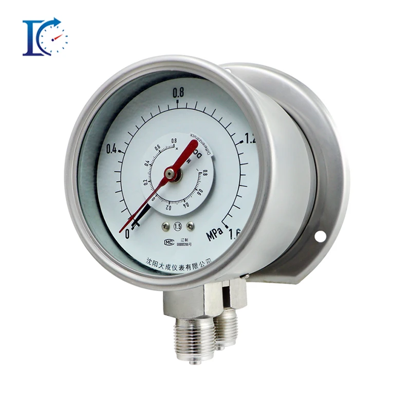 Stainless Steel Double Needle Differential Pressure Gauge Anti-corrosion 1/2NPT Install Edge 100mm Dial IP54 Protection 1.6%