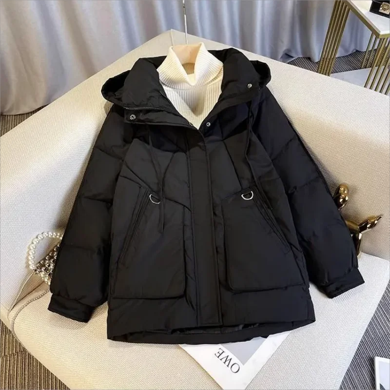 2024 Winter New Women\'s Padded Jackets Stylish Commuter Hooded Stand Collar Solid Color Casual Thickening Warm Cotton Jacket