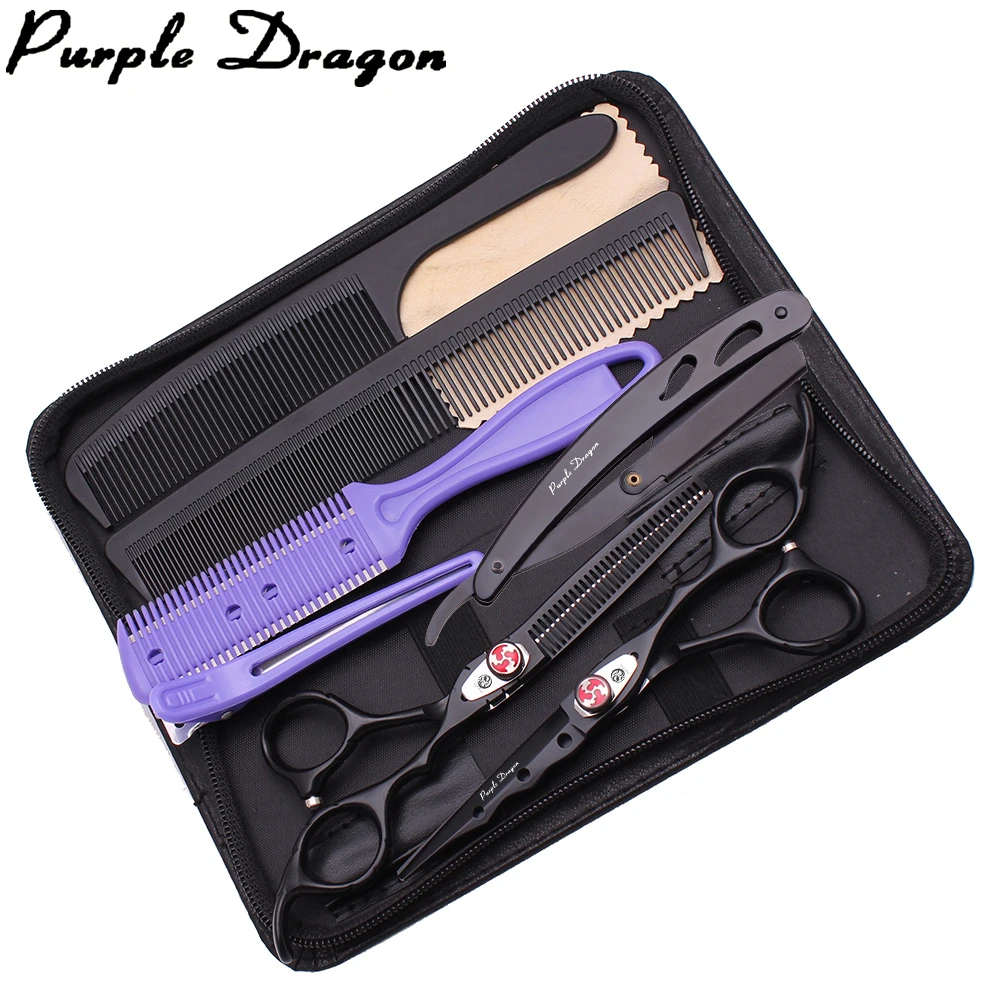 

Barber Scissors Pro 6" Japan Stainless Hair Scissors Black Hair Cutting Scissors Barber Shop Thinning Shears Haircut Set Z1019