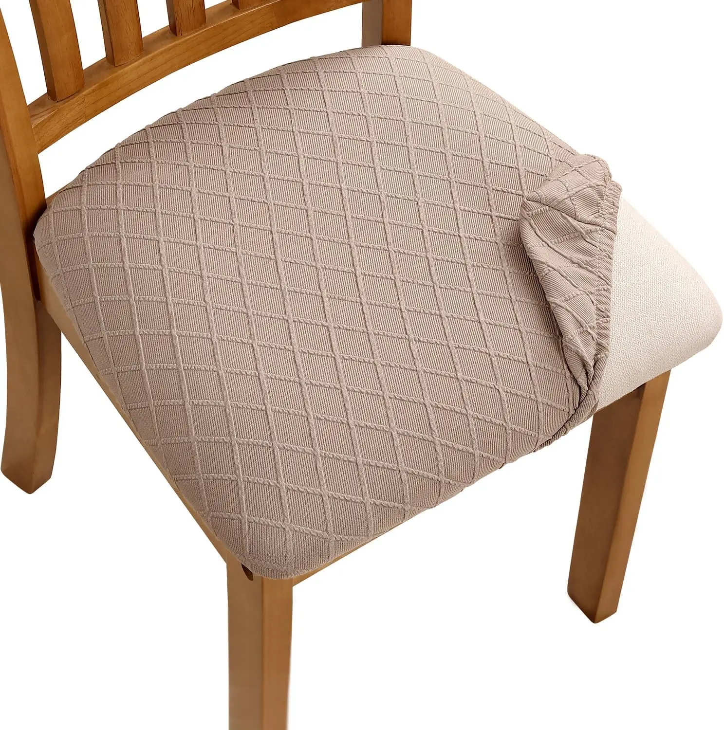 

Stretch Chair Seat Covers 4 Pcs, Removable Washable Dining Chair Covers Anti-Dust Dining Roomseat Cushion Slipcovers (4, Khaki)