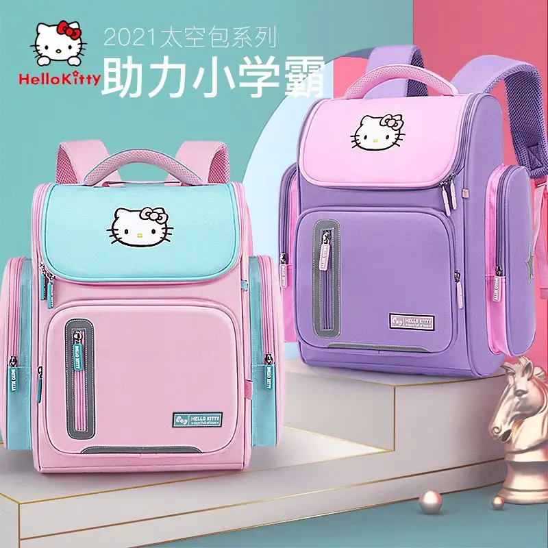 Sanrio Student Schoolbag Female Children\'s Spine Protection Burden Reduction Large-Capacity Backpack Hello Kitty School Bags