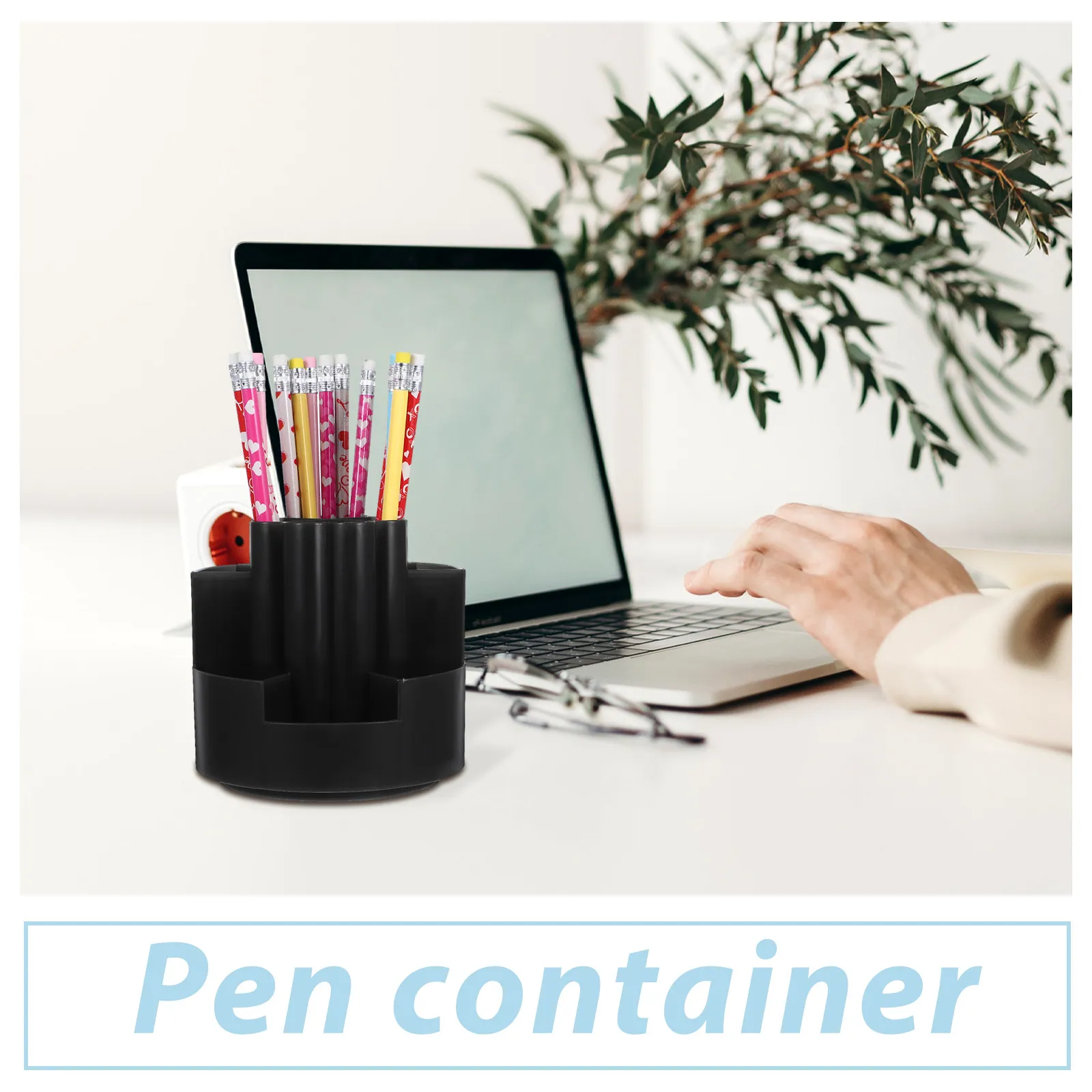Small Rotating Desk Organizer Black 360 Degree Spinning Pencil Holder Desktop Stationery Storage for Office School Use
