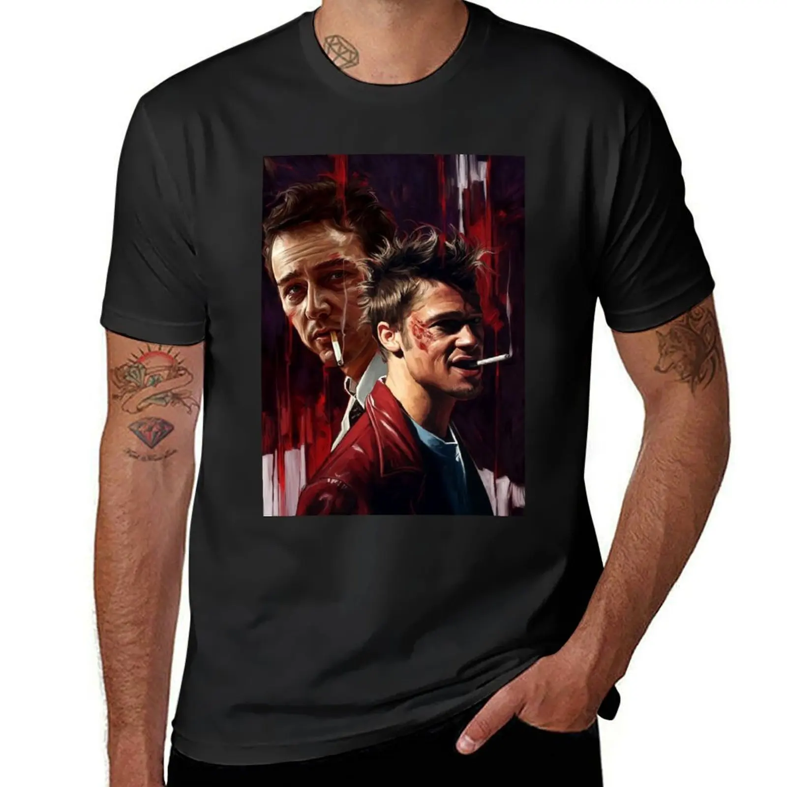 Fight Club Tyler Durden And The Narrator Smoking Drawing T-Shirt plus sizes for a boy mens plain t shirts