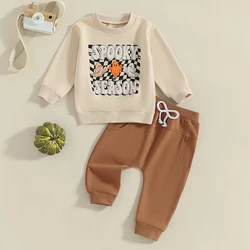 2024-05-27 Lioraitiin Toddler Boy Halloween Outfits Letter&Ghost Print Long Sleeve Round Neck Sweatshirt and Solid Color Pants