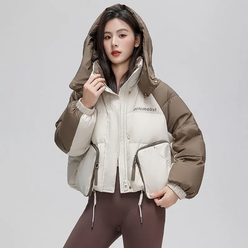 Warme Winter Frau Daunen jacke koreanische schicke Puffer jacke Kapuze Oberbekleidung Tasche Streetwear y2k lässige kurze Jacken dicken Mantel