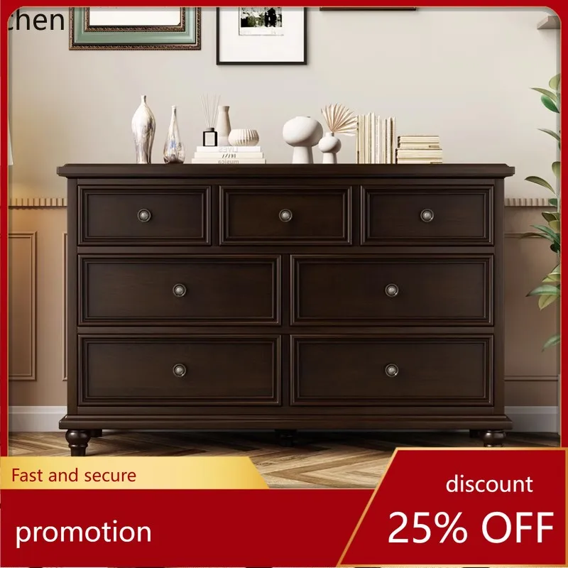

CZ all solid wood chest, bedroom pure solid wood locker, large capacity drawer, porch cabinet, black walnut