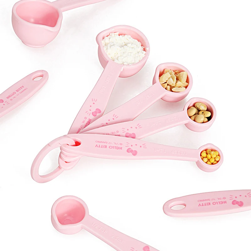 Anime Hello Kitty Sanrio Scale Spoon Kawaii Cinnamoroll Baking Tools Measuring Spoon Kitchen Supplies Accessory 4Pcs Set Gifts